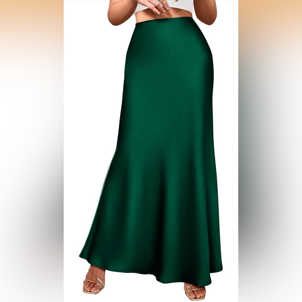 Elegant Green Satin Maxi Skirt